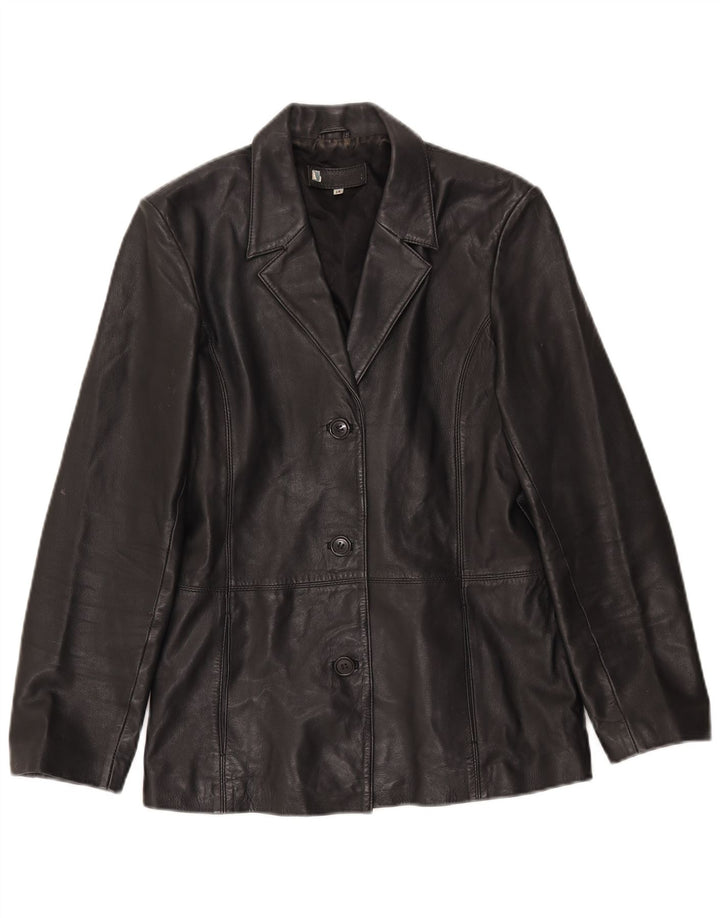 Vintage damska marynarka skórzana zapinana na 3 guziki UK 14, duża czarna skóra