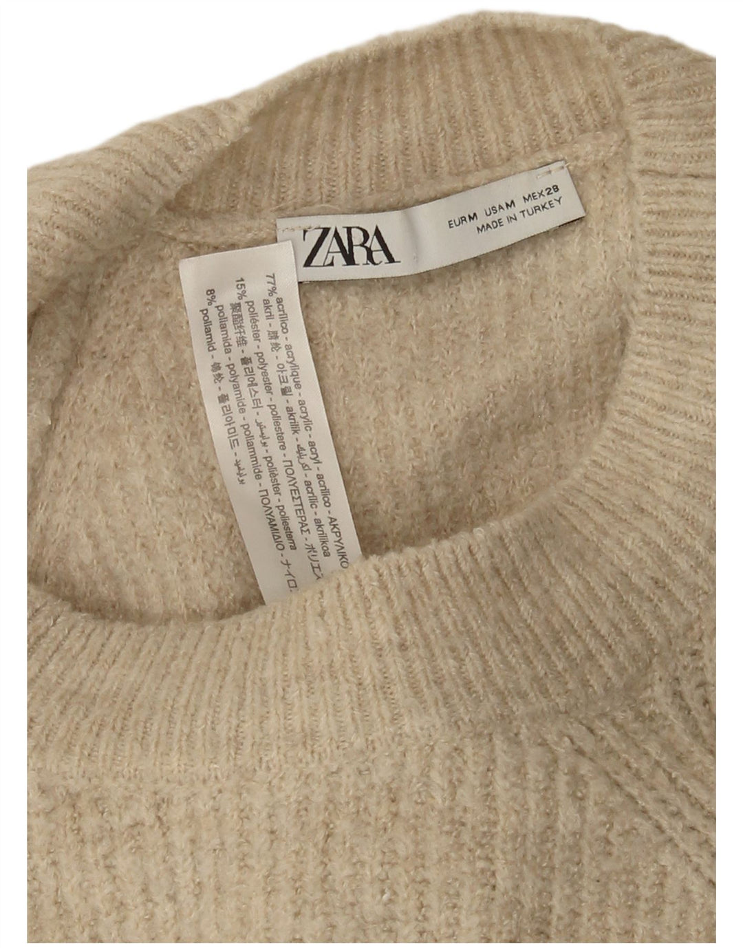 Damski sweter oversize Zara z okrągłym dekoltem UK 14, średni beż, akryl