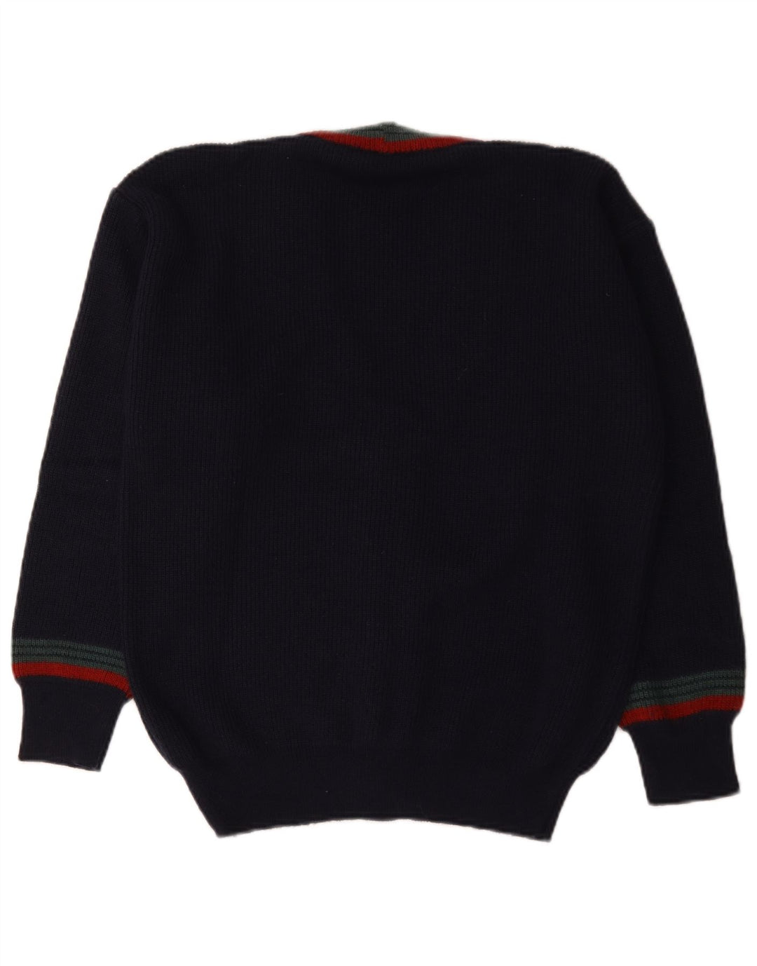 Vintage męski sweter rozpinany IT 48 średni granatowy wełniany w paski