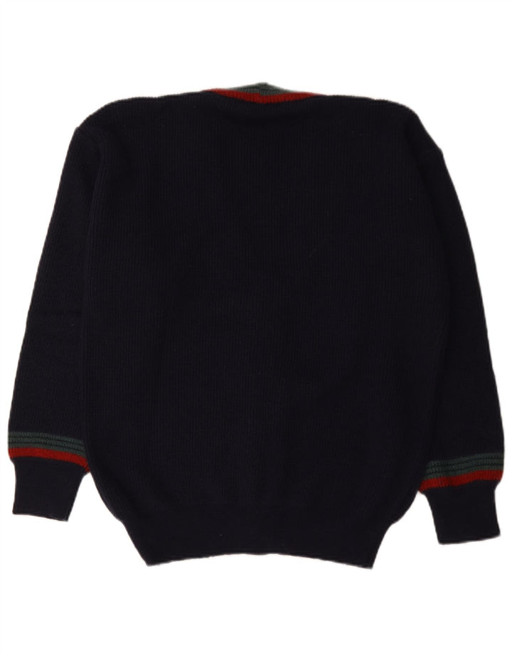 Vintage męski sweter rozpinany IT 48 średni granatowy wełniany w paski