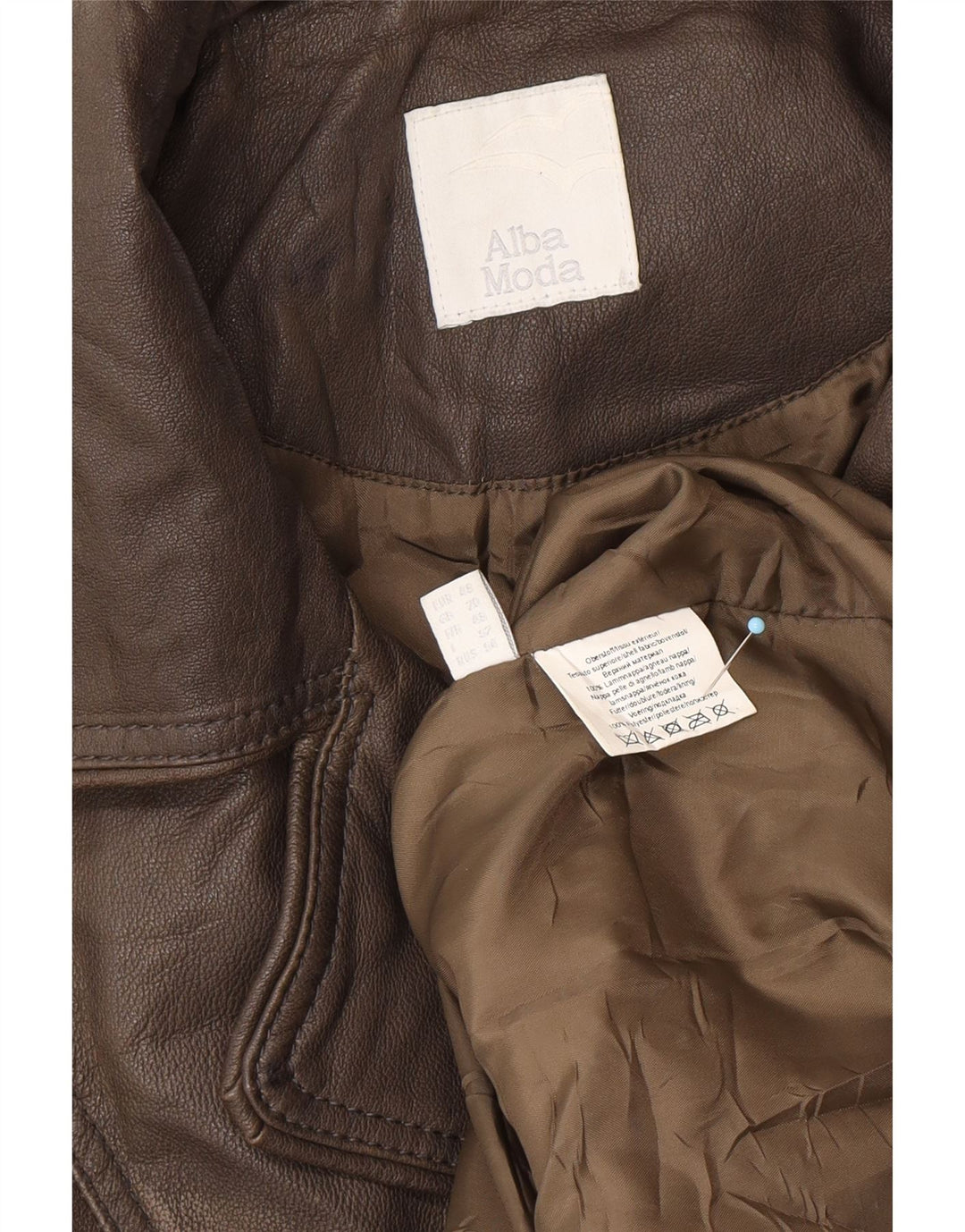 ALBA MODA Damski wojskowy płaszcz skórzany UK 20 2XL Brązowa skóra