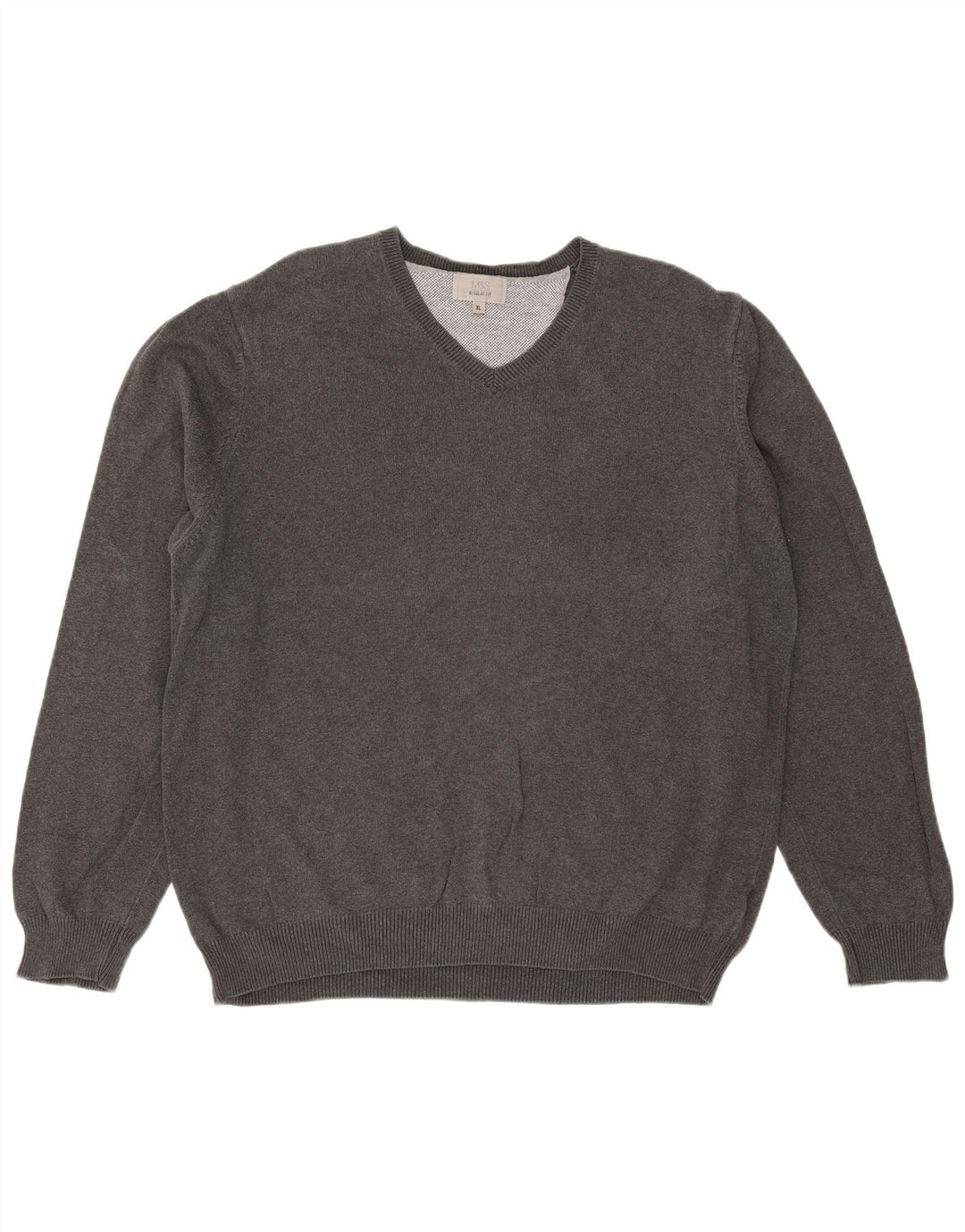 Marks & Spencer Męski sweter o regularnym kroju z dekoltem w kształcie litery V, XL, szary, bawełniany