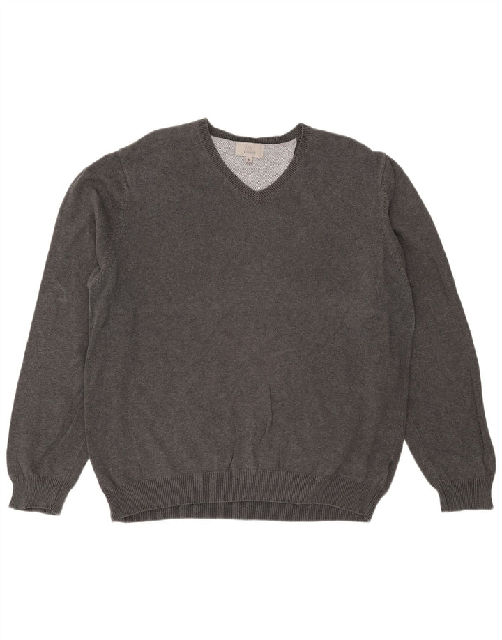 Marks & Spencer Męski sweter o regularnym kroju z dekoltem w kształcie litery V, XL, szary, bawełniany