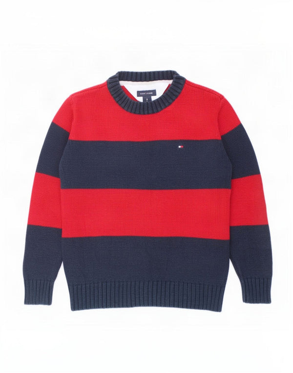 Tommy Hilfiger Chłopięcy sweter z okrągłym dekoltem 3-4 lata, bawełniany w czerwone paski