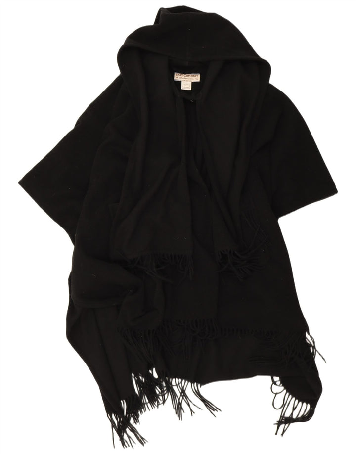Damski płaszcz poncho z kapturem Easy Comfort w jednym rozmiarze, czarna wełna