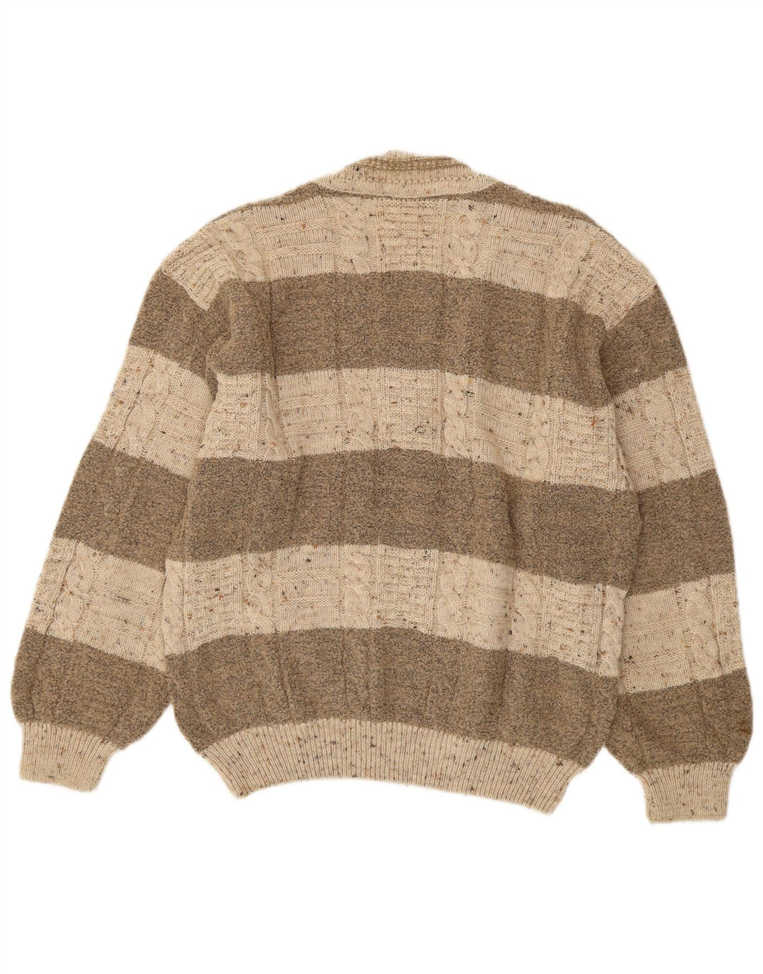 Vintage męski sweter z dekoltem w serek, duży, brązowy, wełniany w paski