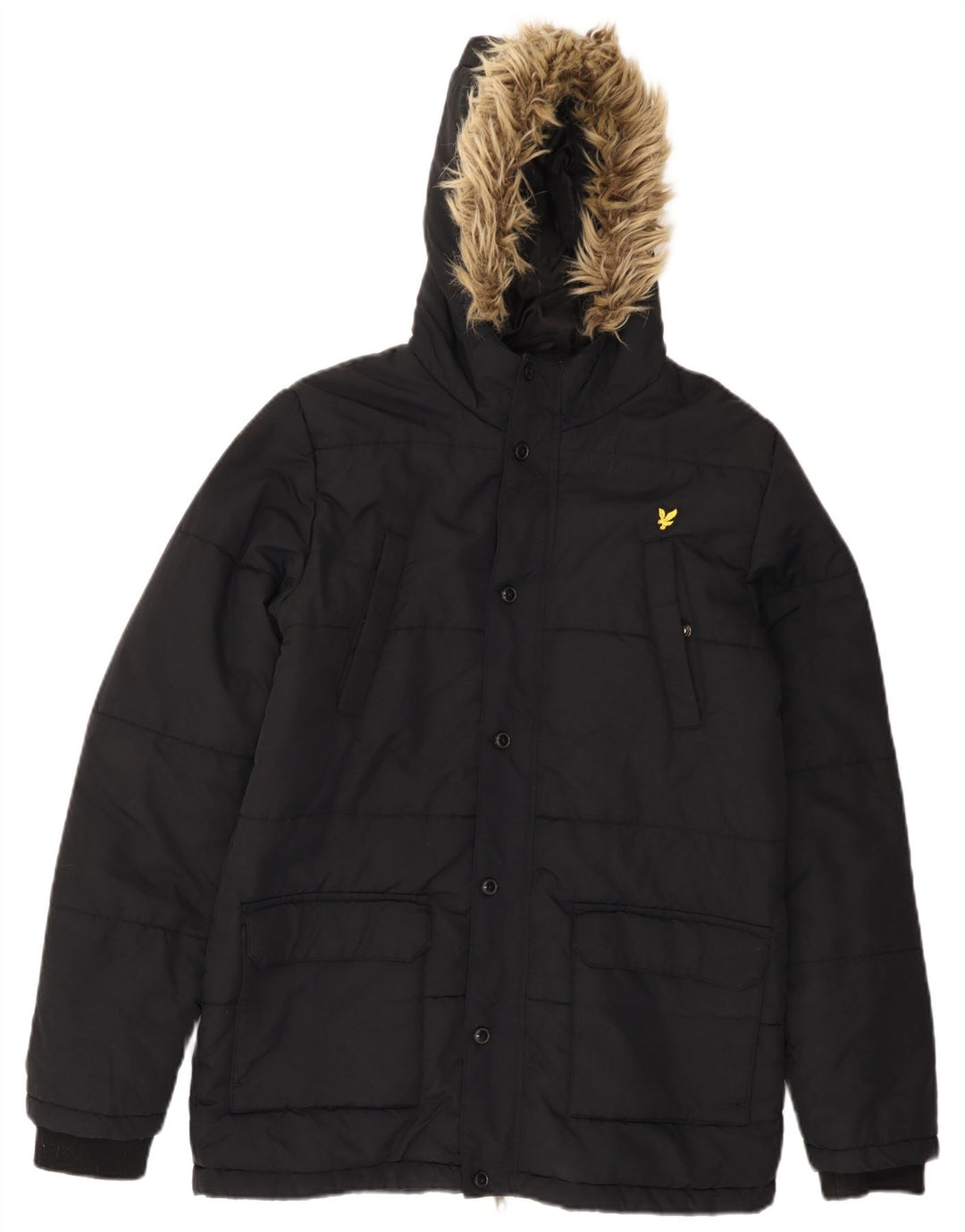 Lyle & Scott Chłopięca wyściełana kurtka z kapturem, 14-15 lat, czarna, poliamid