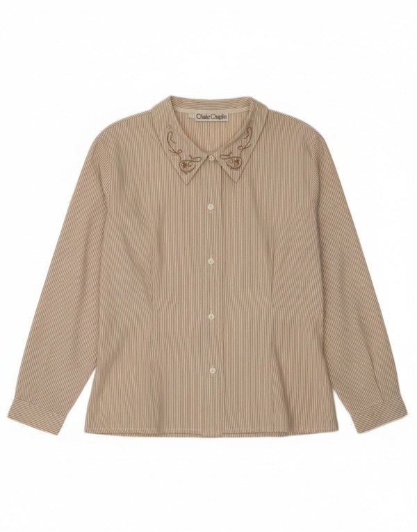 Koszula damska Vintage UK 14, bawełniana w prążki, w kolorze średniego beżu