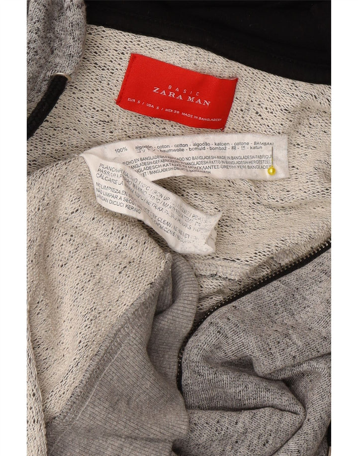 Zara Męski sweter z kapturem i zamkiem błyskawicznym, mały, szary, z bawełny w plamki