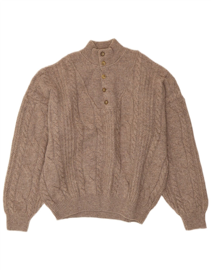 Vintage męski sweter zapinany na guziki, XL, brązowa wełna