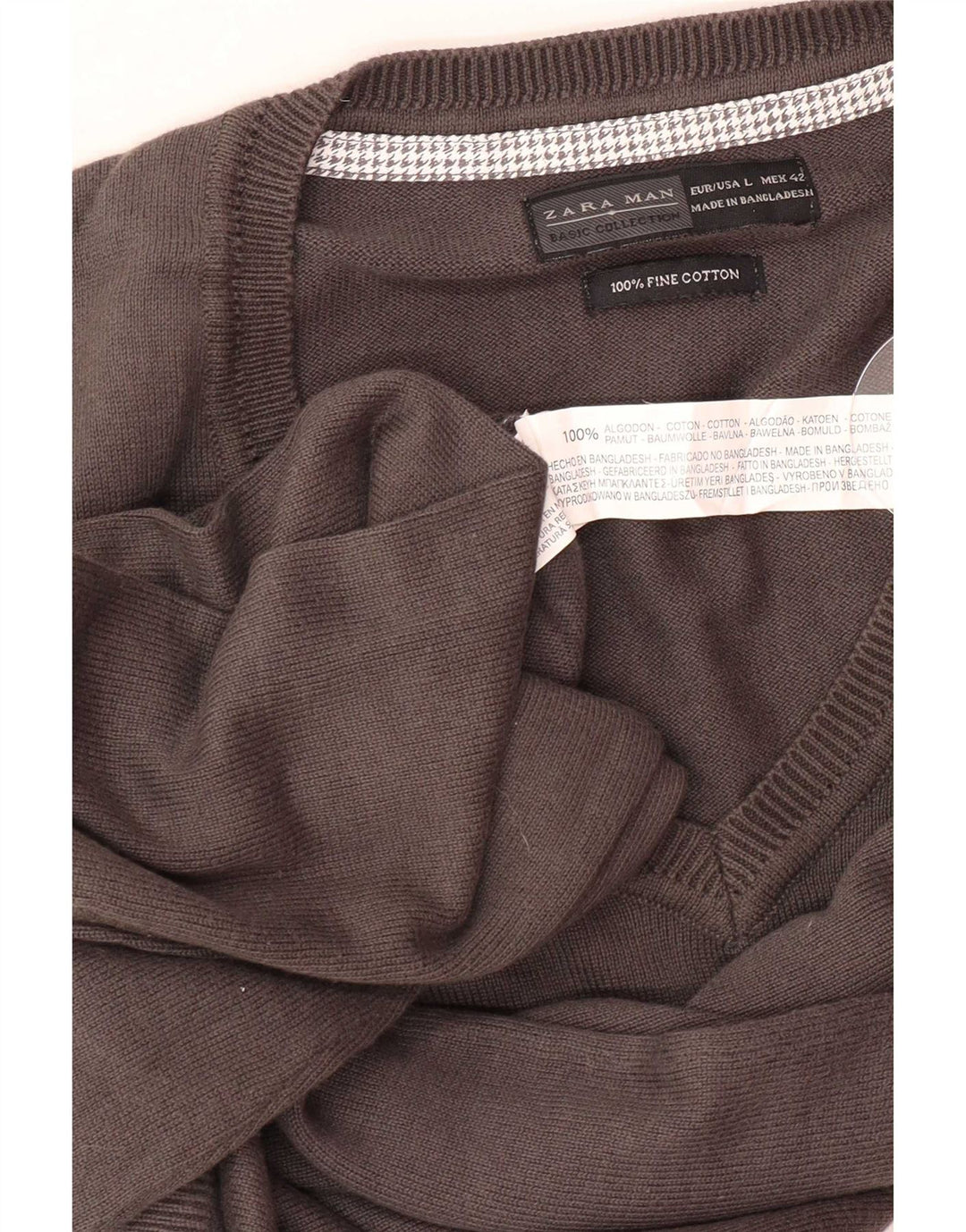 Męski sweter Zara z dekoltem w kształcie litery V, duży, szary, bawełniany