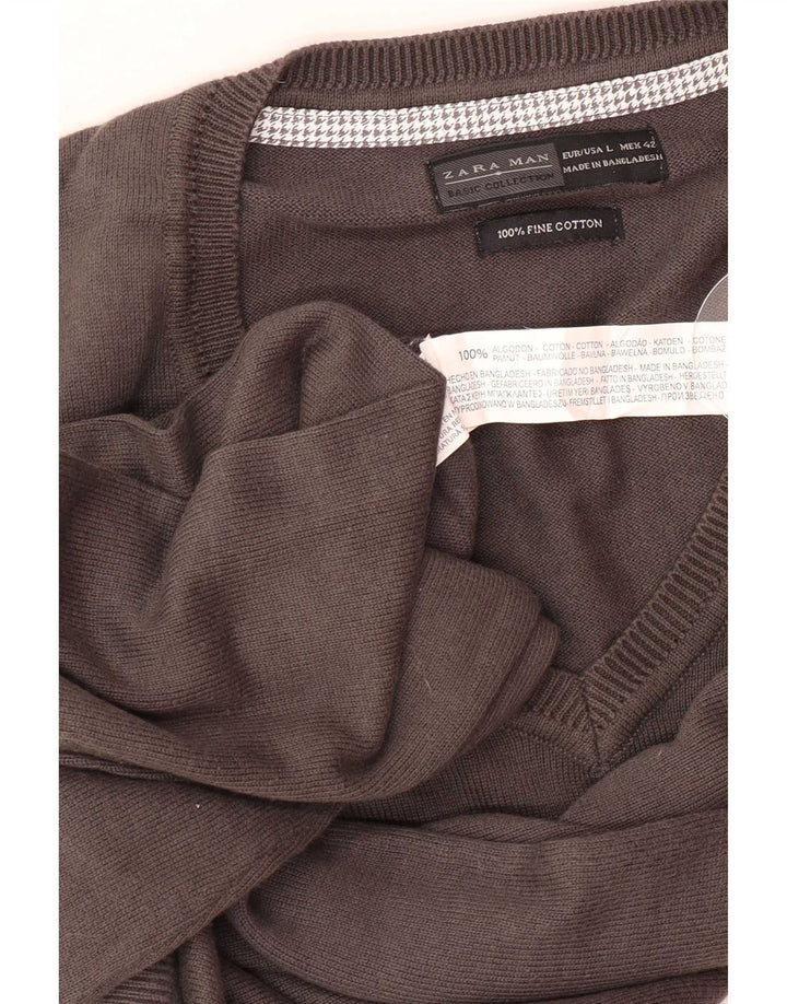 Męski sweter Zara z dekoltem w kształcie litery V, duży, szary, bawełniany