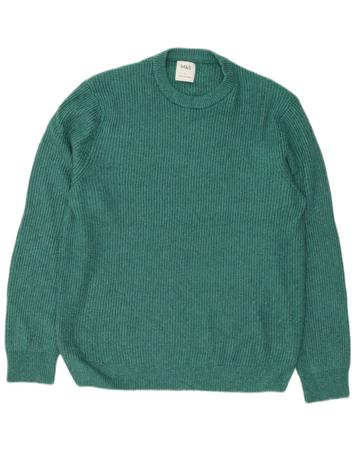 Marks & Spencer Męski sweter z okrągłym dekoltem, duży, zielony poliamid