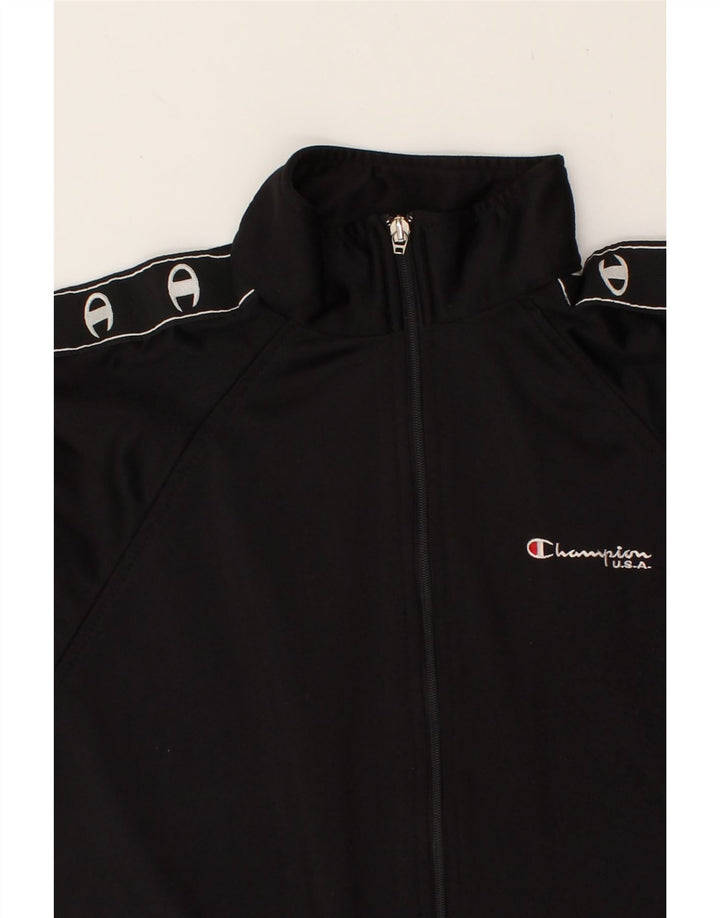 CHAMPION Boys Graphic Tracksuit Top Jacket 13-14 Years Black Polyester Vintage Champion and Second-Hand Champion from Messina Hembry 