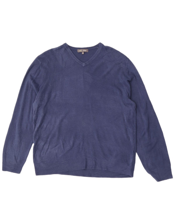 MARKS & SPENCER Męski sweter z dekoltem w kształcie litery V, 2XL, niebieski akryl