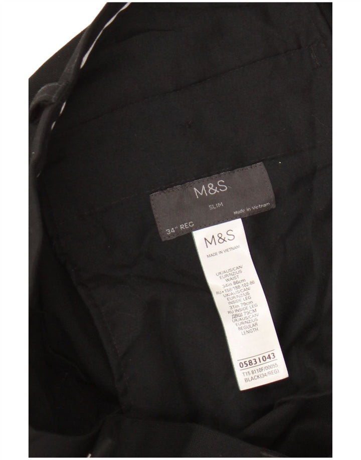 Męskie spodnie garniturowe Marks & Spencer W34 L31 Czarny poliester