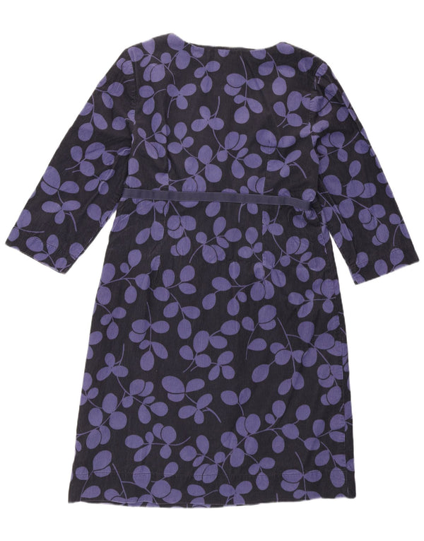 BODEN Damska sztruksowa sukienka typu shift z rękawem 3/4 UK 14, duże fioletowe kwiaty