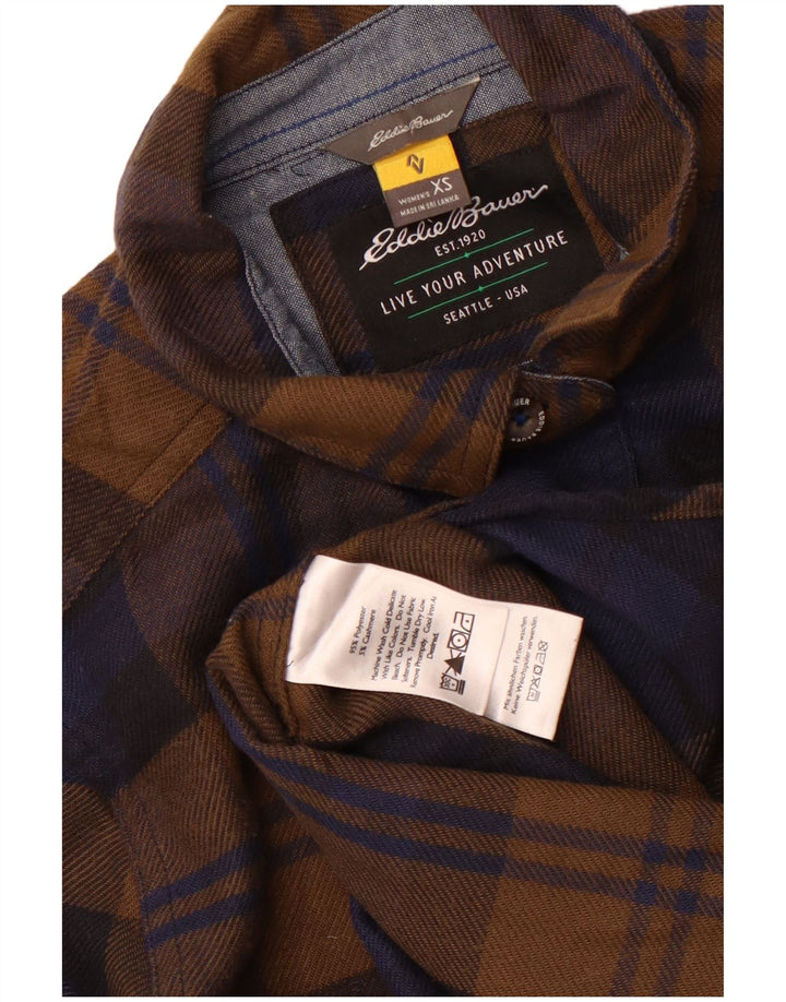 Damska koszula flanelowa oversize Eddie Bauer UK 6 XS, poliester w brązową kratkę