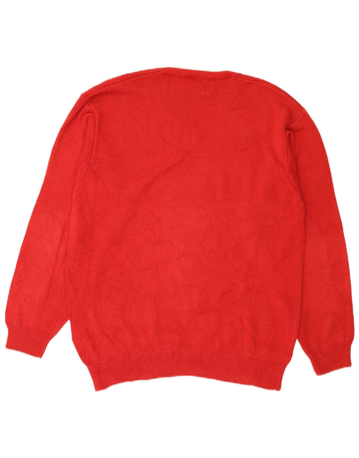 Męski sweter Fred Perry z dekoltem w kształcie litery V, średnio czerwony, bawełniany