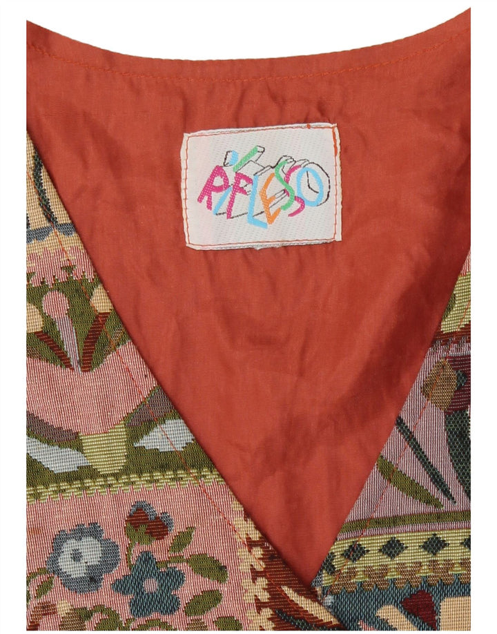 Vintage damska kamizelka typu Crop UK 18 XL, wielobarwny patchworkowy octan