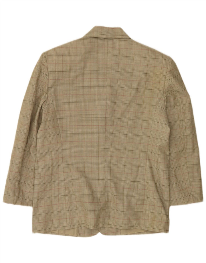 Vintage damska marynarka zapinana na 2 guziki IT 44, średnia khaki, kratka z dziewiczej wełny