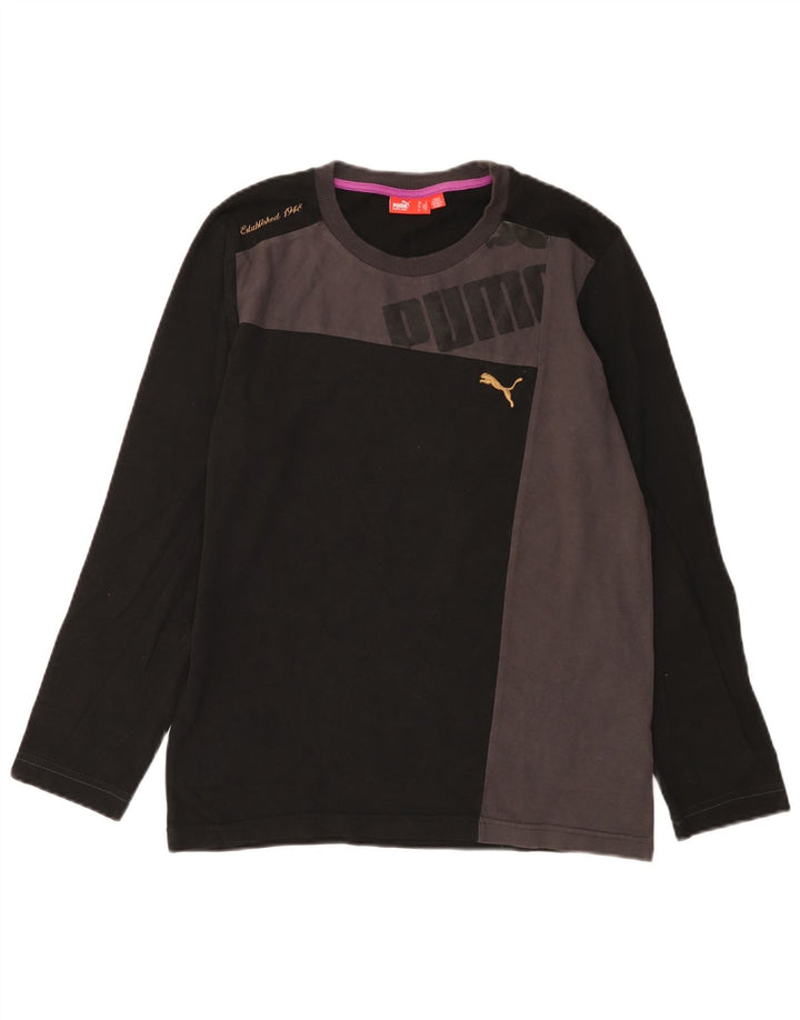 Męska koszulka Puma z grafiką, długim rękawem, mała, czarna, z blokami kolorów, bawełniana