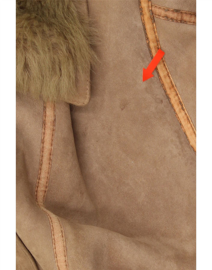 Płaszcz damski VINTAGE Shearling UK 16, duży brązowy