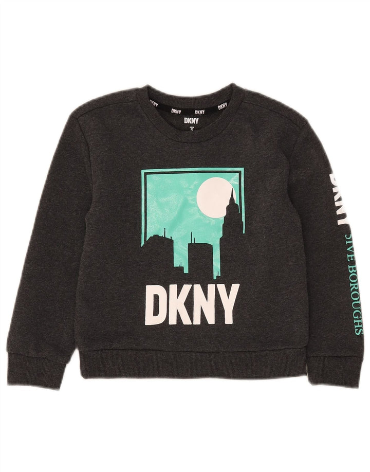 DKNY Boys Graphic Sweatshirt Jumper 4-5 Years Grey Cotton