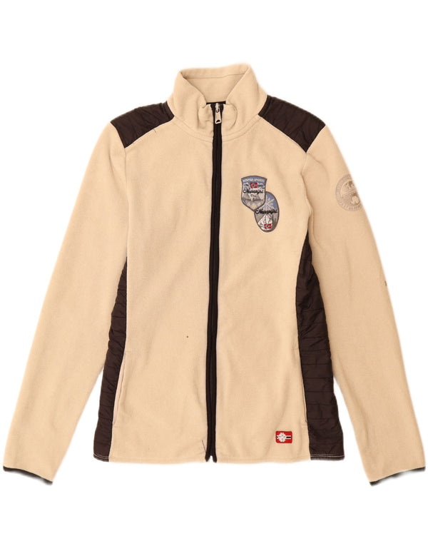 NAPAPIJRI Womens Fleece Jacket UK 14 Large Beige Colourblock Polyester
