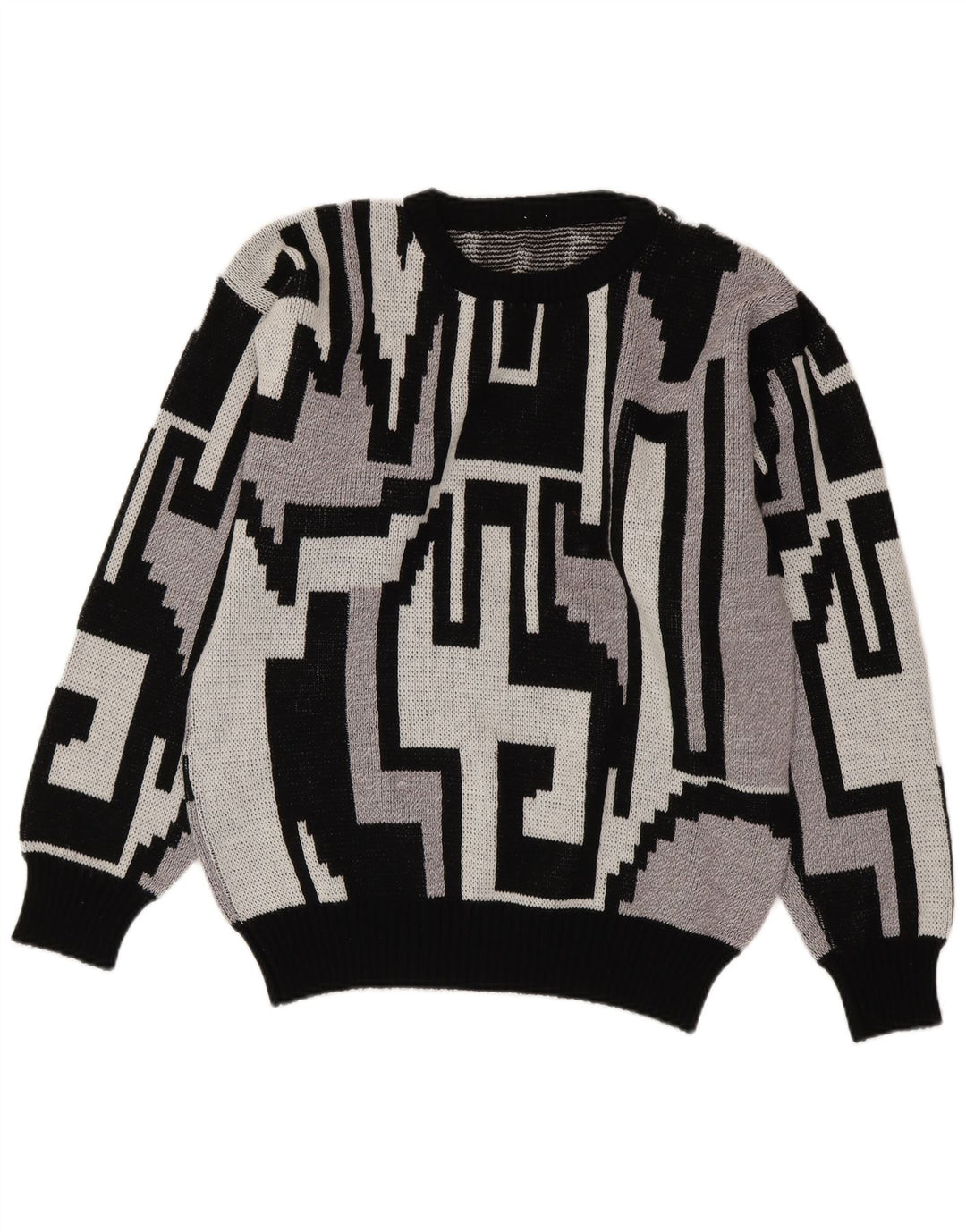 Vintage męski sweter z okrągłym dekoltem, średnio szary, geometryczny