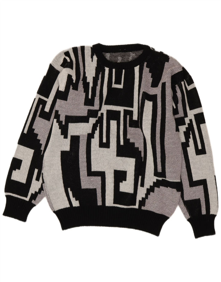 Vintage męski sweter z okrągłym dekoltem, średnio szary, geometryczny