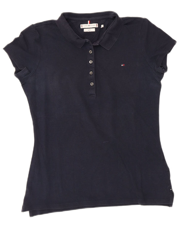 Damska koszulka polo Slim Fit Tommy Hilfiger UK 12, średnia, granatowa, bawełniana
