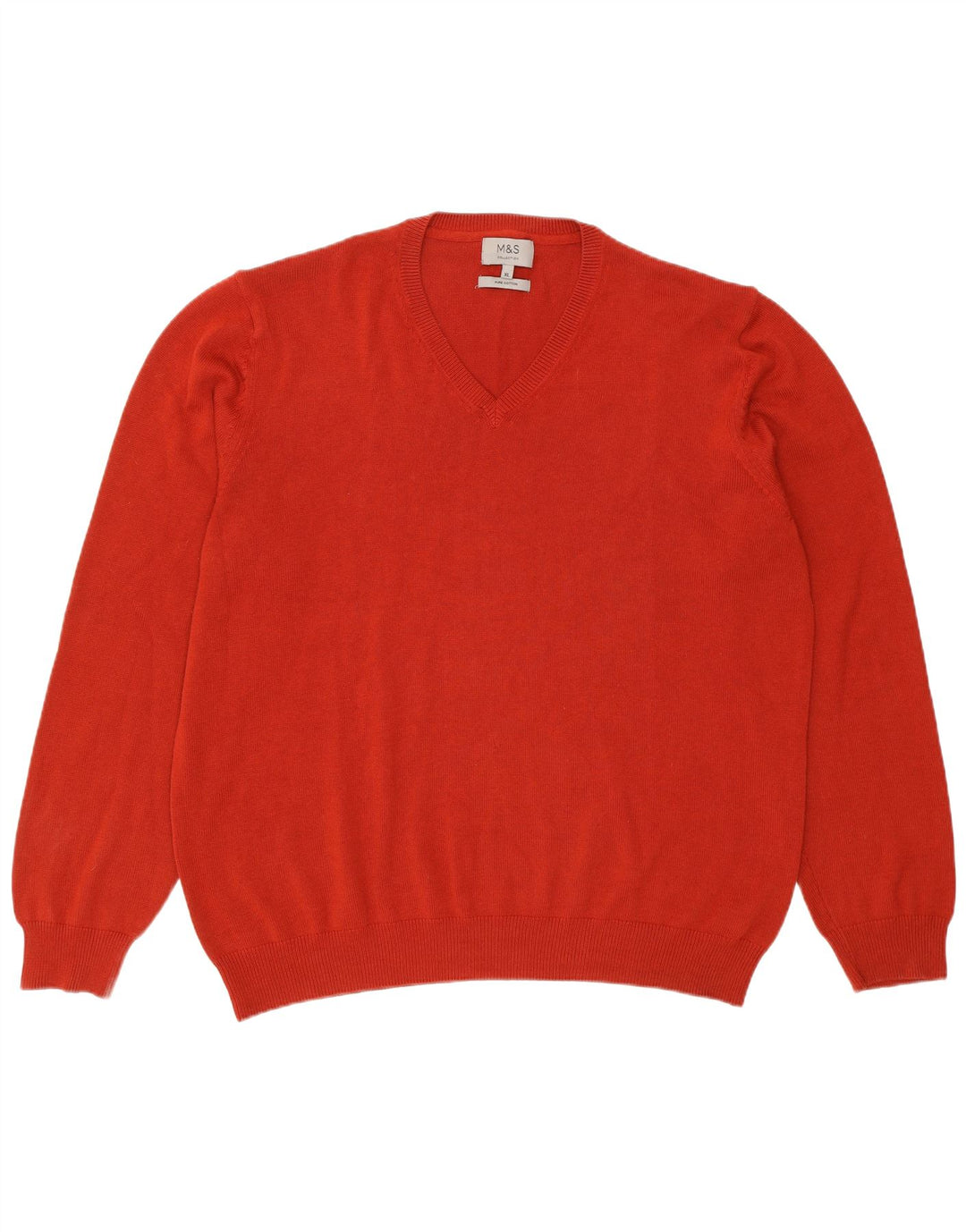 Marks & Spencer Męski sweter z dekoltem w kształcie litery V, XL, czerwony, bawełniany