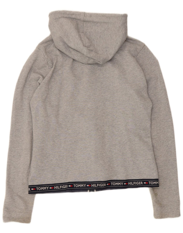 Damski sweter z kapturem i zamkiem Tommy Hilfiger UK 14, duży, szary, z blokami kolorów