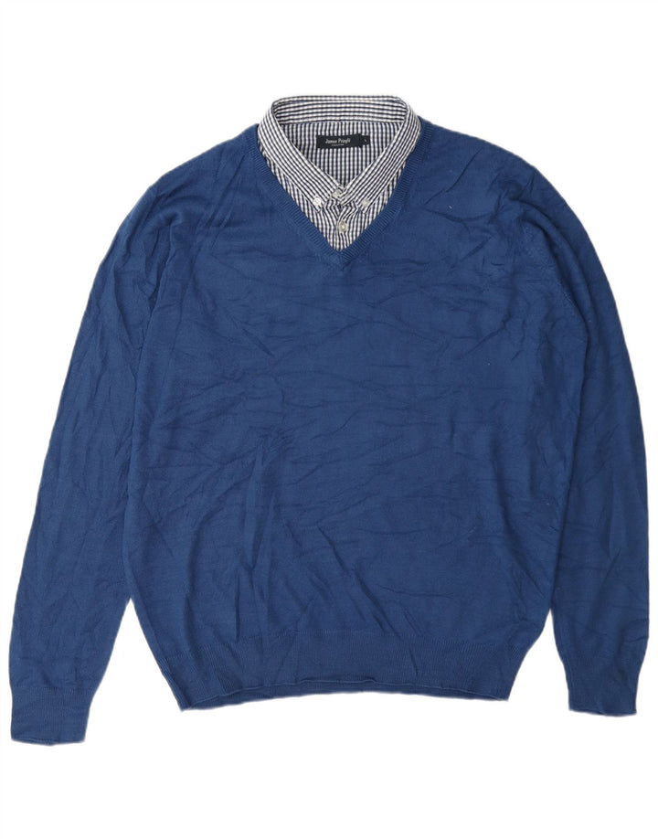 Męski sweter polo James Pringle, duży niebieski akryl
