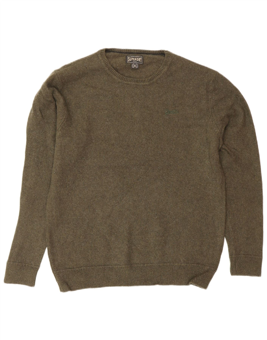 SUPERDRY Damski sweter z okrągłym dekoltem UK 20 2XL Zielona wełna