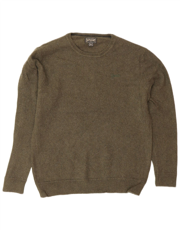 SUPERDRY Damski sweter z okrągłym dekoltem UK 20 2XL Zielona wełna