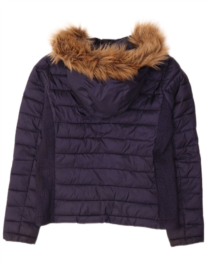 SUPERDRY Damska ocieplana kurtka z kapturem UK 14, średni granatowy poliester
