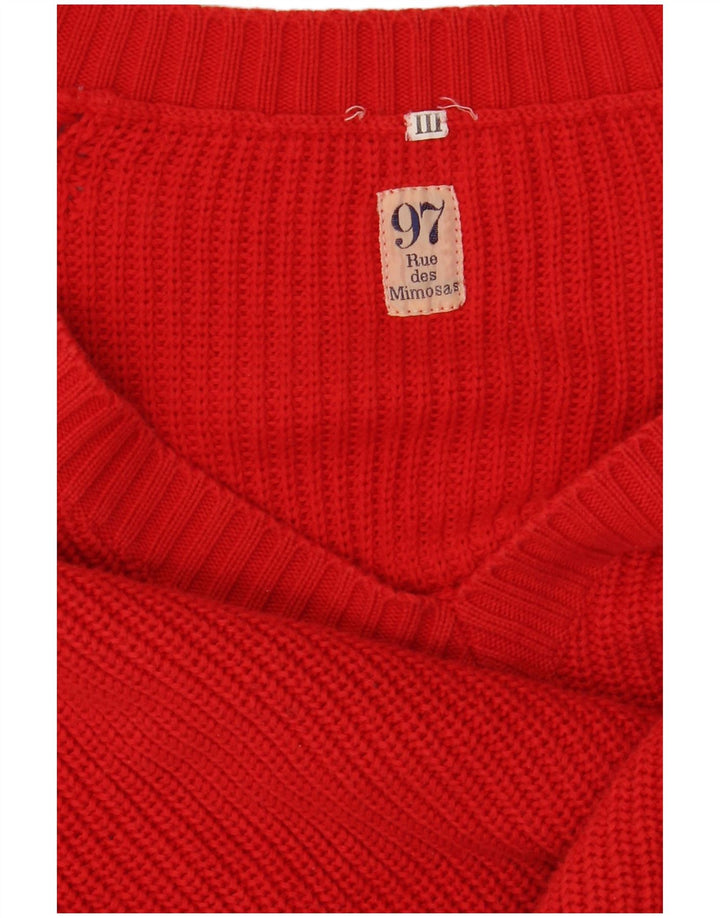 Męski sweter VINTAGE z dekoltem w kształcie litery V, duży, czerwony, bawełniany