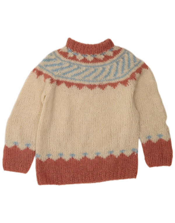 Vintage damski sweter z golfem UK 14 średni beż Fair Isle