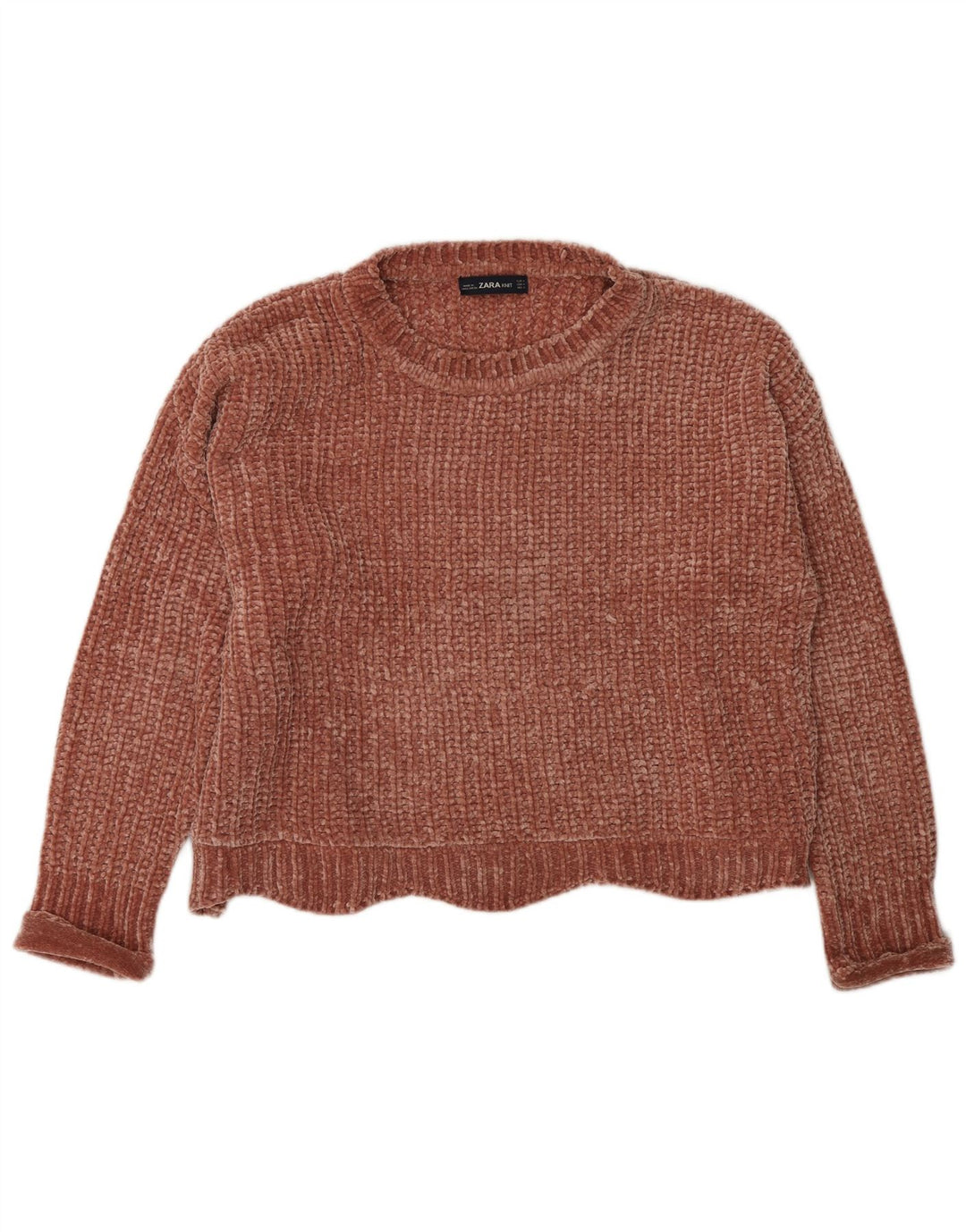Damski sweter Zara z dekoltem w łódkę, UK 14, średni brązowy poliester