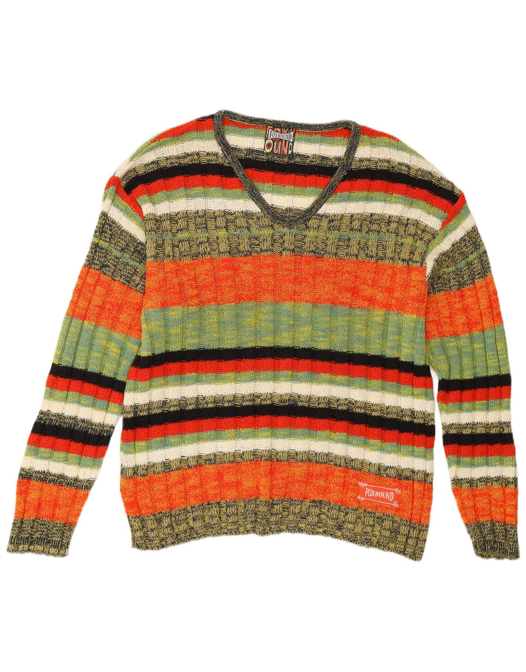 Męski sweter Foxhound z dekoltem w kształcie litery V, XL, wielokolorowe, bawełniane paski