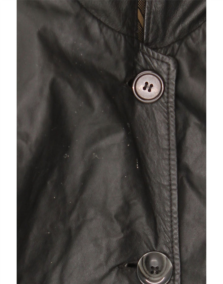 Vintage damski płaszcz skórzany z kapturem IT 44, średnia czarna skóra