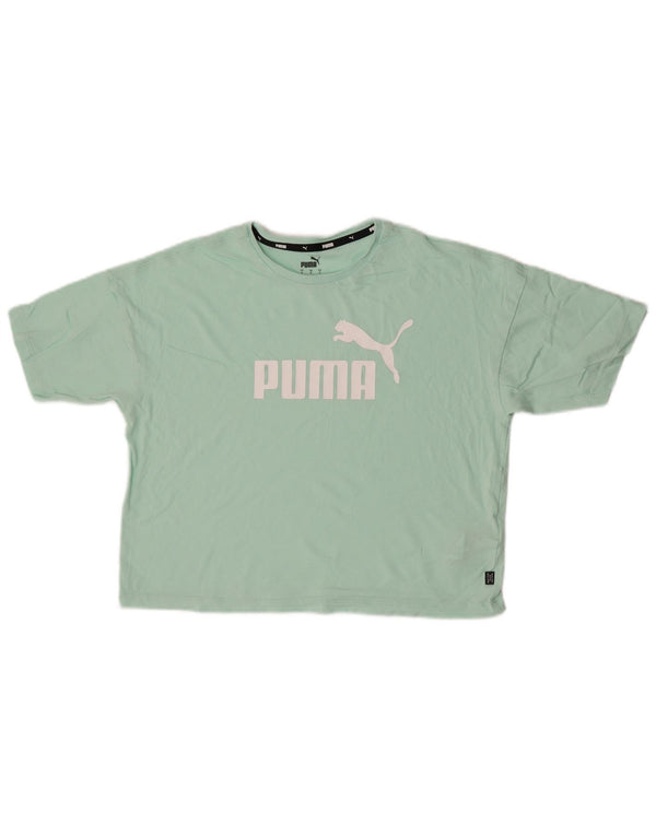 Damska koszulka Puma Crop Oversize z grafiką Top UK 10 Small, turkusowa bawełna