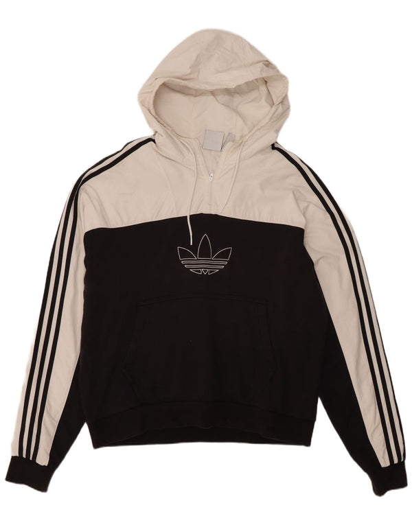 Adidas Męska bluza z kapturem i zamkiem błyskawicznym 1/4, duża, biała, z blokami kolorów, bawełniana