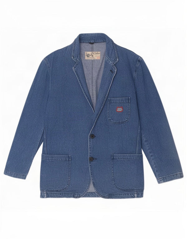 Ontario Mens 2 Button Denim Blazer Jacket UK 42 XL Blue Cotton
