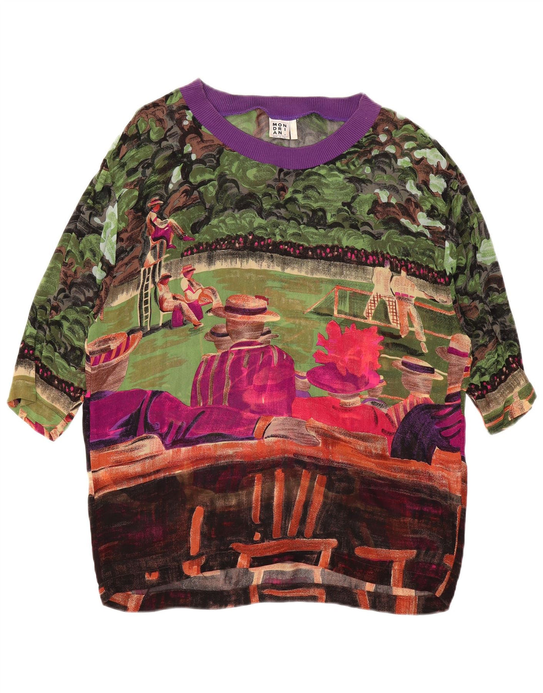 Bluzka damska VINTAGE w abstrakcyjny wzór UK 14, duża, wielobarwna