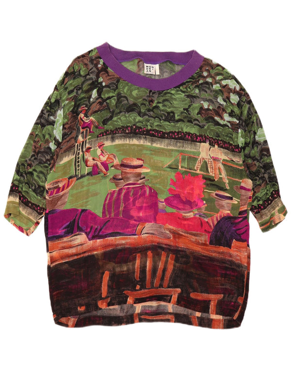 Bluzka damska VINTAGE w abstrakcyjny wzór UK 14, duża, wielobarwna