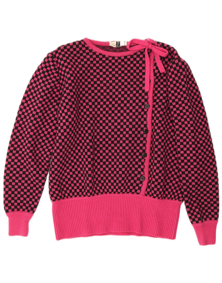 Damski sweter Valentino z dekoltem w łódkę IT 46, duża, różowa wełna w kratkę