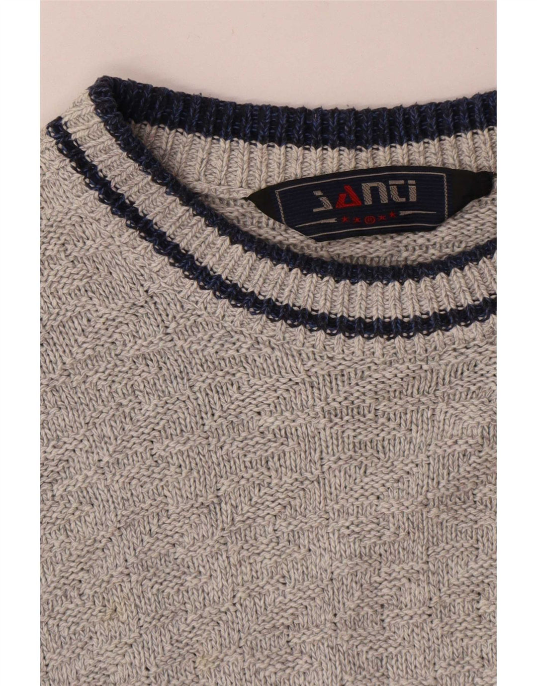 Męski sweter z okrągłym dekoltem w stylu vintage, średnioszary, blok kolorów